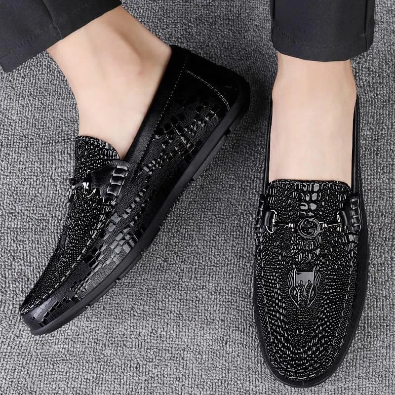 Men's Orthopedic Hands-Free Slip On Casual Shoes Classic Crocodile Printed Slip-on Penny Loafers Business Premium Shoes for Men