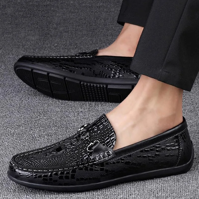 Men's Orthopedic Hands-Free Slip On Casual Shoes Classic Crocodile Printed Slip-on Penny Loafers Business Premium Shoes for Men