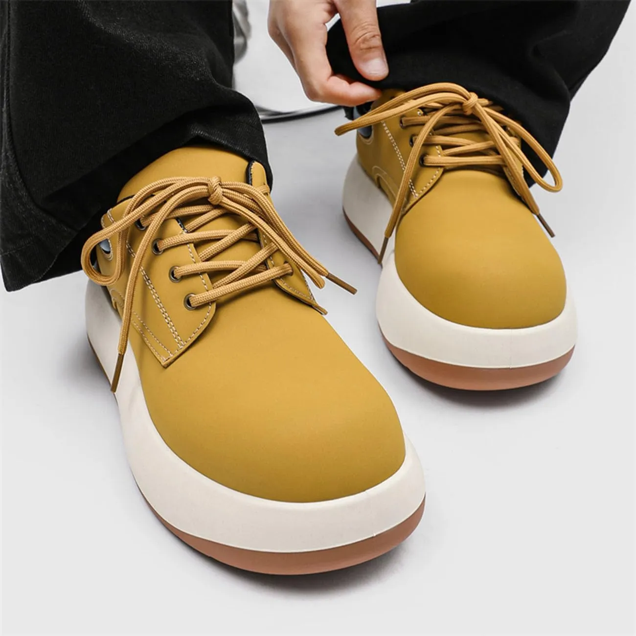 Men's Platform Sneakers Lightweight Comfort Lace Up Skate Shoes Puffy Trendy Casual Shoes