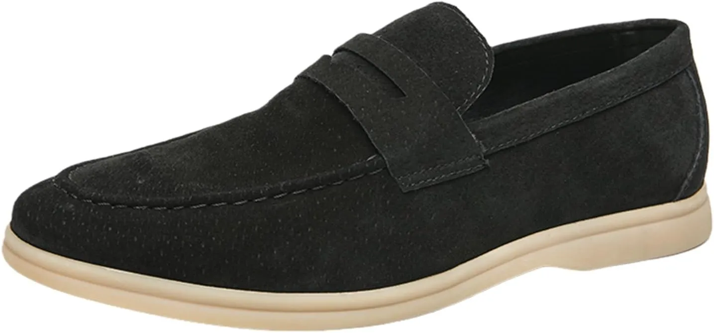 Men's Retro Business Formal Leather Penny Loafers Slip on Flat Lightweight Driving Boat Shoes