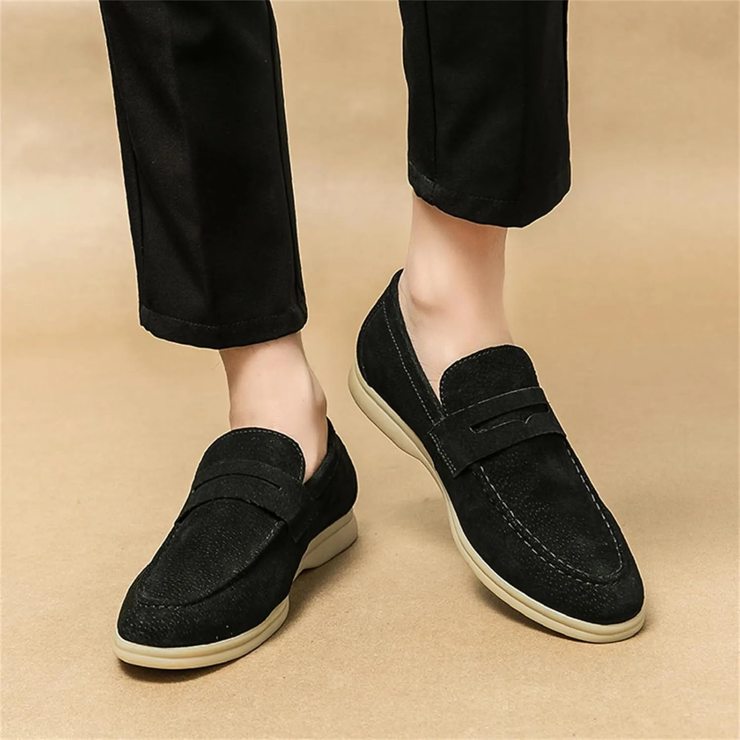 Men's Retro Business Formal Leather Penny Loafers Slip on Flat Lightweight Driving Boat Shoes