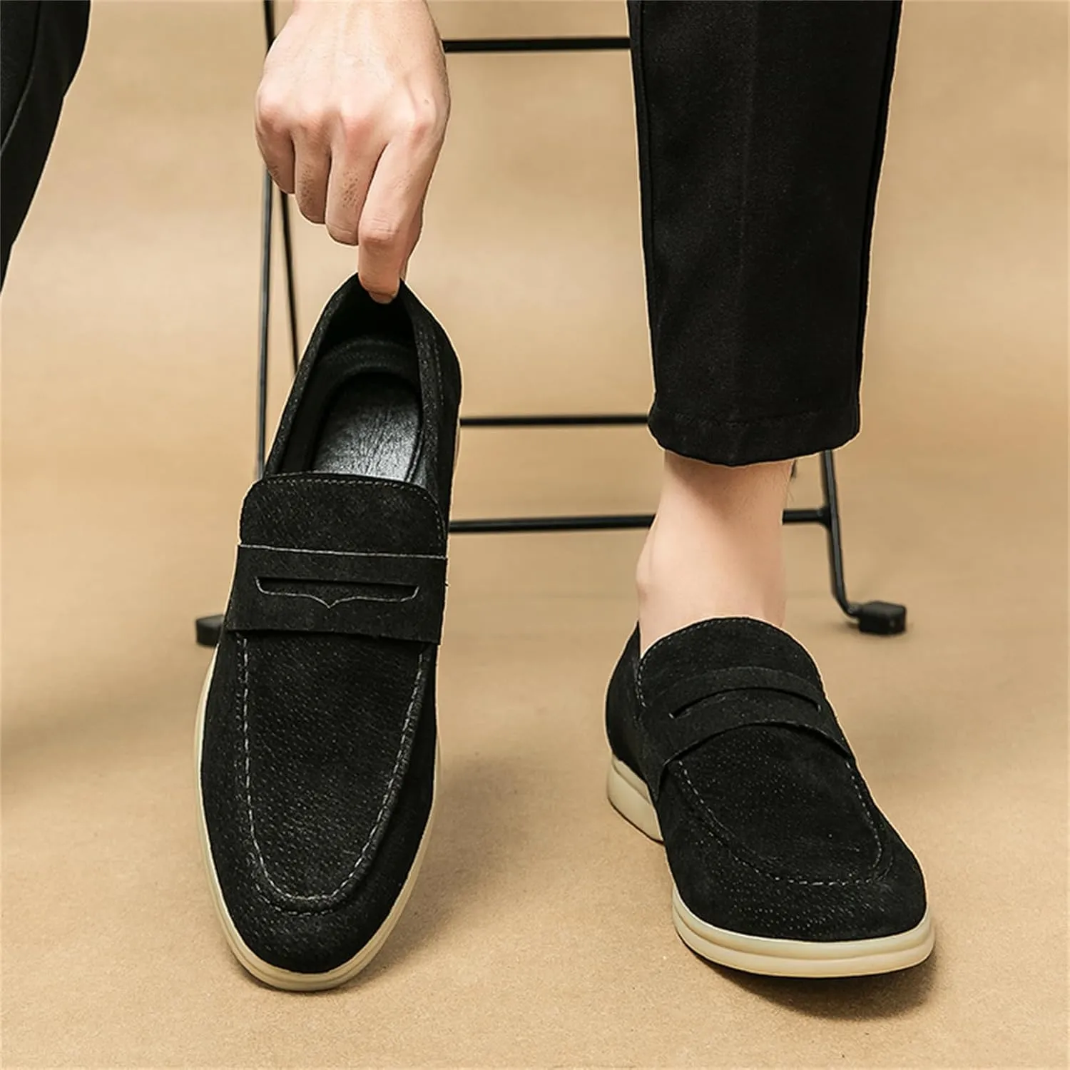 Men's Retro Business Formal Leather Penny Loafers Slip on Flat Lightweight Driving Boat Shoes