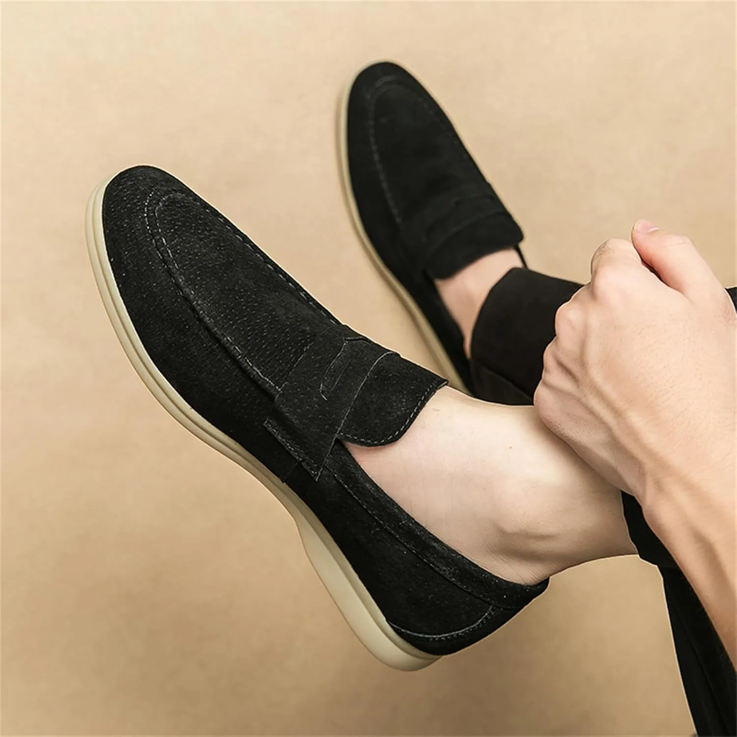 Men's Retro Business Formal Leather Penny Loafers Slip on Flat Lightweight Driving Boat Shoes