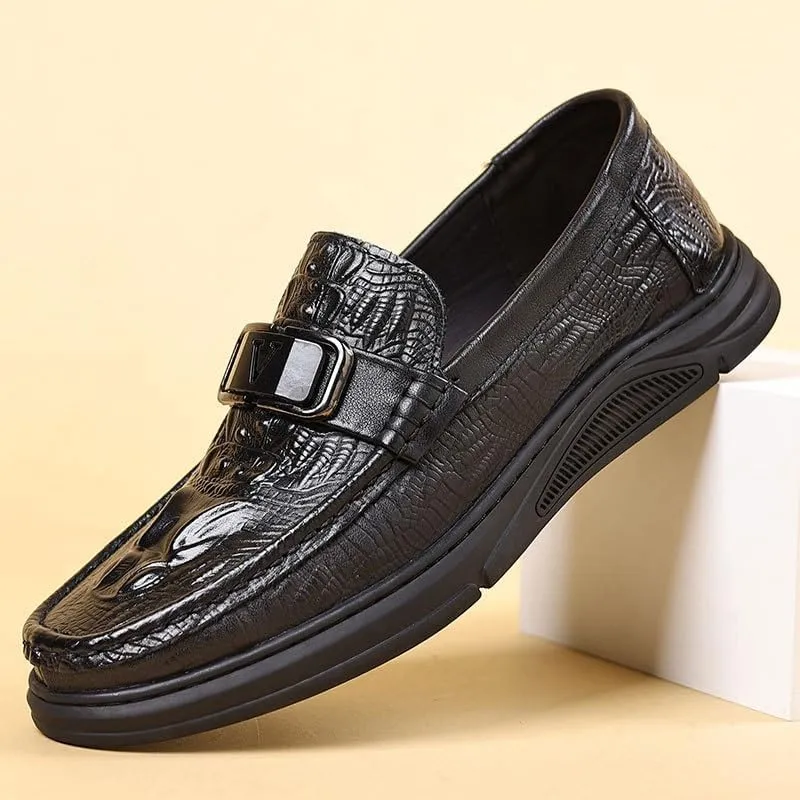 Men's Slip-on Casual Shoes Genuine Leather Men Spring Shoes Driving Shoes Loafers Leather Dress Shoes(Black,8)