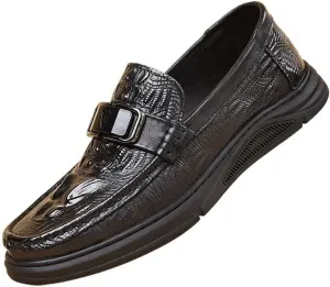 Men's Slip-on Casual Shoes Genuine Leather Men Spring Shoes Driving Shoes Loafers Leather Dress Shoes(Black,8)