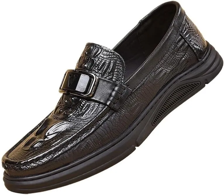 Men's Slip-on Casual Shoes Genuine Leather Men Spring Shoes Driving Shoes Loafers Leather Dress Shoes(Black,8)