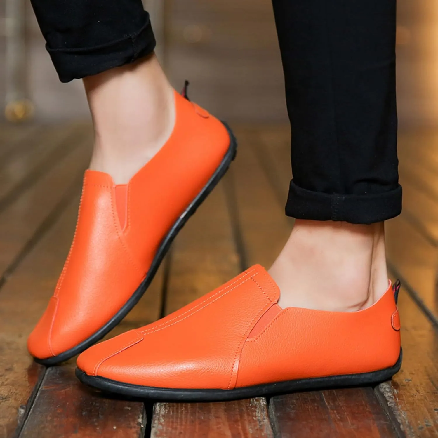 Mens Slip-on Flats Loafers Casual Shoes Casual Penny Driving Loafers Comfortable Leather Stitched Slip On Boat Shoes for Men