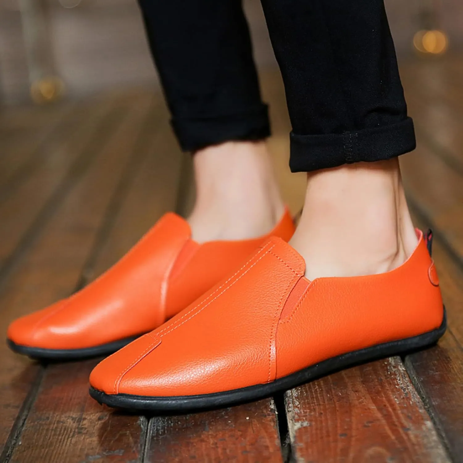 Mens Slip-on Flats Loafers Casual Shoes Casual Penny Driving Loafers Comfortable Leather Stitched Slip On Boat Shoes for Men