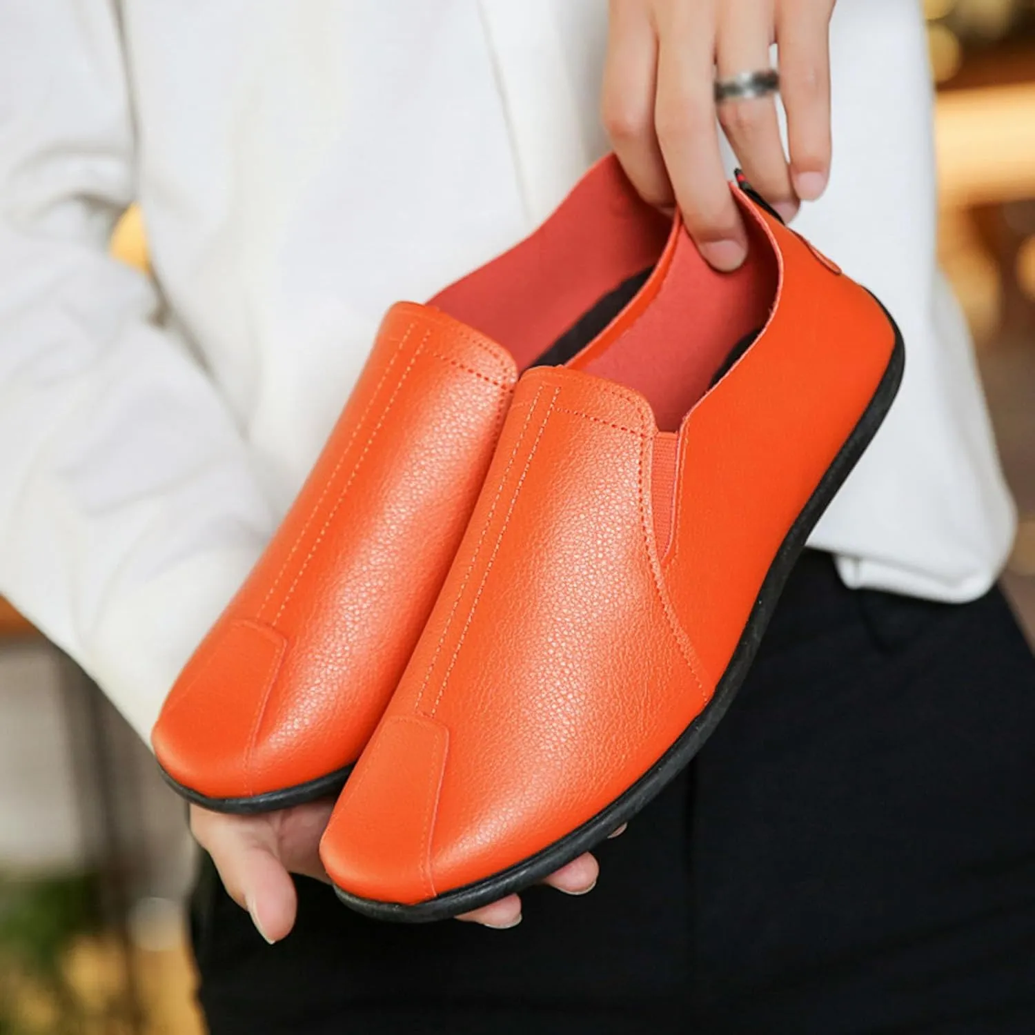 Mens Slip-on Flats Loafers Casual Shoes Casual Penny Driving Loafers Comfortable Leather Stitched Slip On Boat Shoes for Men