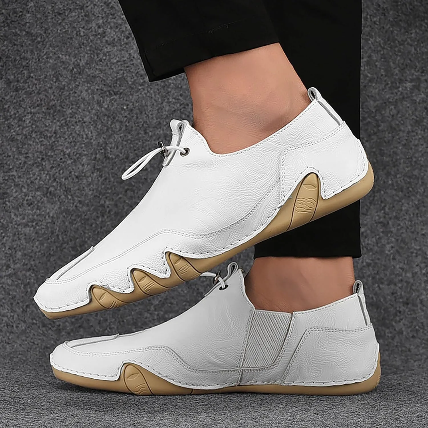Mens Slip-on Loafers Casual Shoes Casual Penny Driving Loafers Comfortable Leather Stitched Slip On Boat Shoes for Men