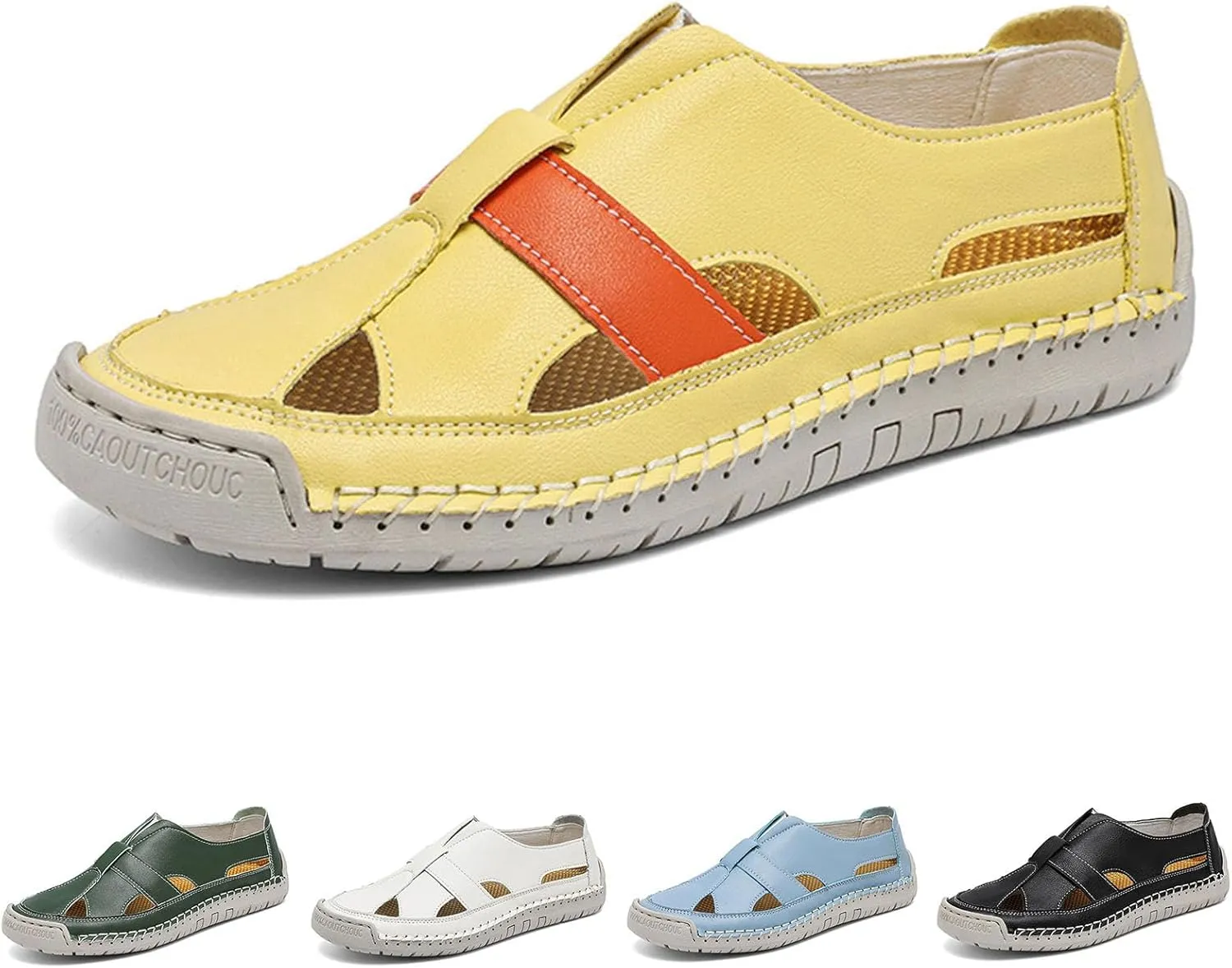 Men's Summer Casual Sandals Breathable Leather Fisherman Sandals Adjustable Hook Loop Flat Comfortable Beach