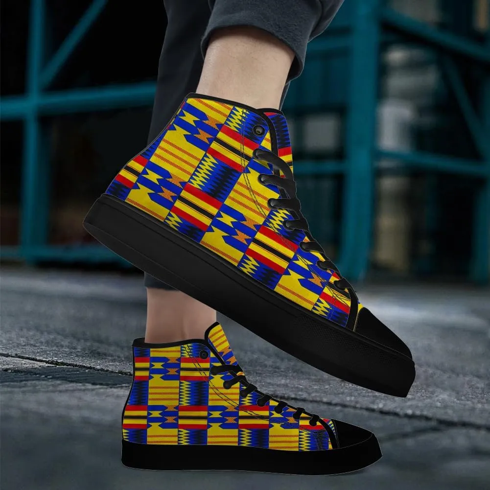 Men's Women's Kente Shoes African High Top Canvas Sneakers Lace Up Casual Walking Shoes Gifts for Men Women