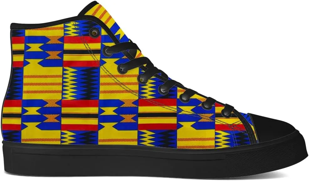 Men's Women's Kente Shoes African High Top Canvas Sneakers Lace Up Casual Walking Shoes Gifts for Men Women