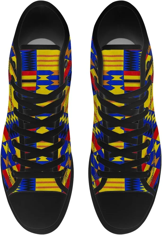 Men's Women's Kente Shoes African High Top Canvas Sneakers Lace Up Casual Walking Shoes Gifts for Men Women