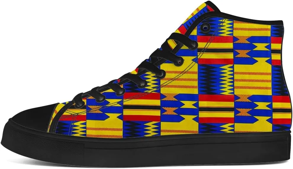 Men's Women's Kente Shoes African High Top Canvas Sneakers Lace Up Casual Walking Shoes Gifts for Men Women