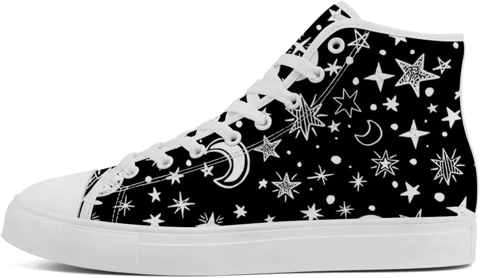 Men's Women's Sun and Moon High Top Shoes High Top Canvas Sneakers Lace Up Casual Shoes Gifts for Men Women