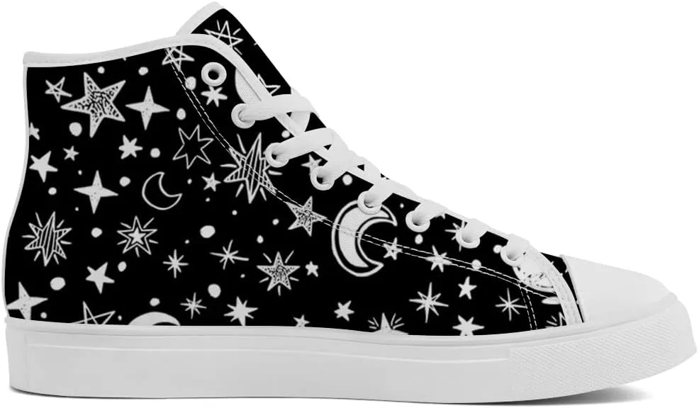 Men's Women's Sun and Moon High Top Shoes High Top Canvas Sneakers Lace Up Casual Shoes Gifts for Men Women