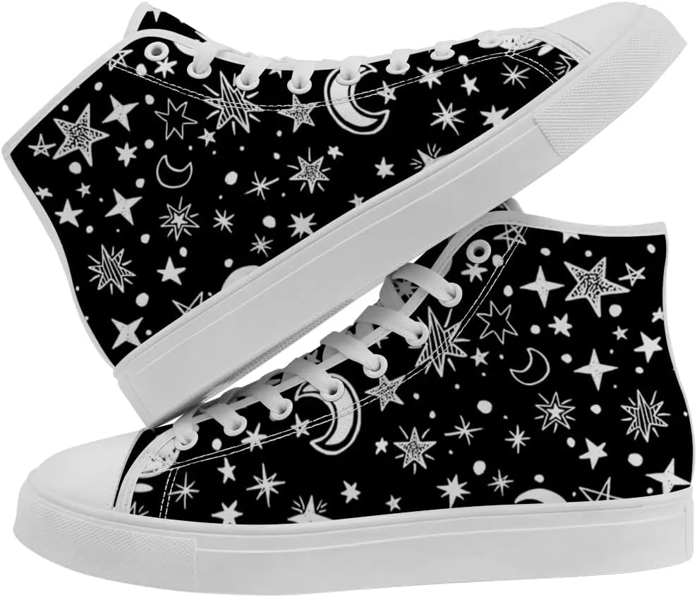 Men's Women's Sun and Moon High Top Shoes High Top Canvas Sneakers Lace Up Casual Shoes Gifts for Men Women
