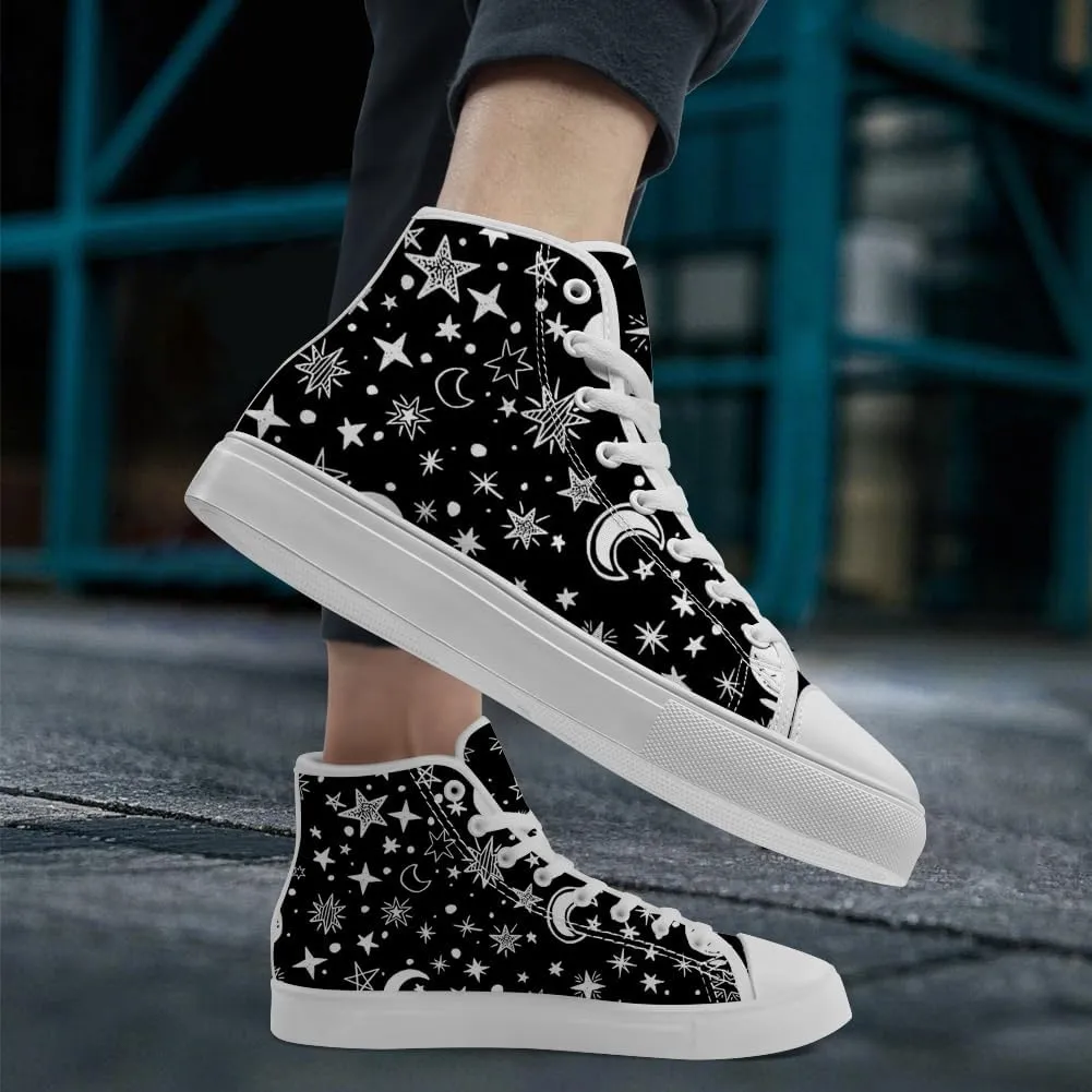 Men's Women's Sun and Moon High Top Shoes High Top Canvas Sneakers Lace Up Casual Shoes Gifts for Men Women