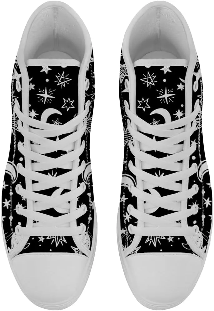 Men's Women's Sun and Moon High Top Shoes High Top Canvas Sneakers Lace Up Casual Shoes Gifts for Men Women