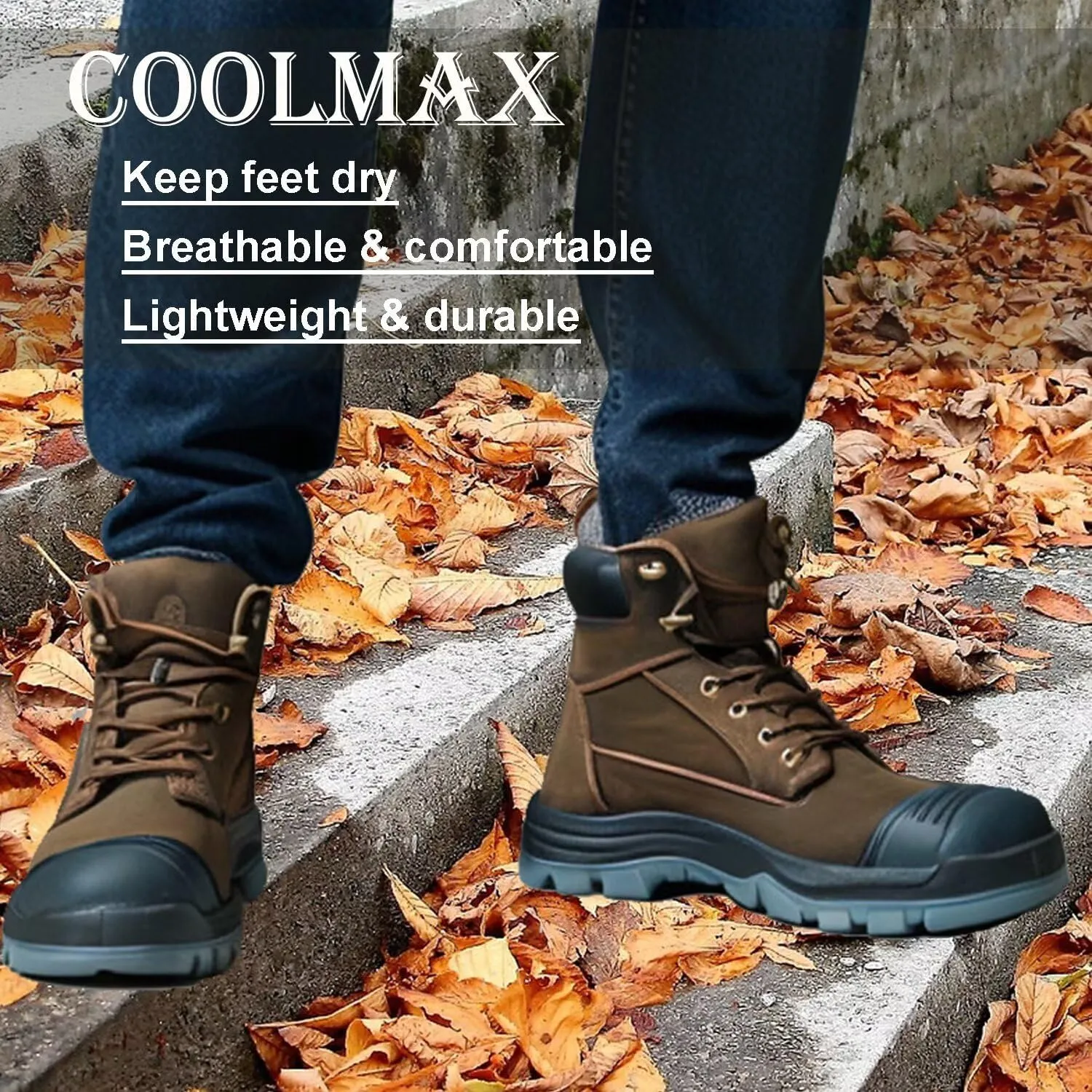 Men's Work Boots, 6" Composite & Soft Toe, Non-Slip Puncture-Proof Safety Shoes, Breathable Work Footwear for Construction, Warehouse, Outdoor