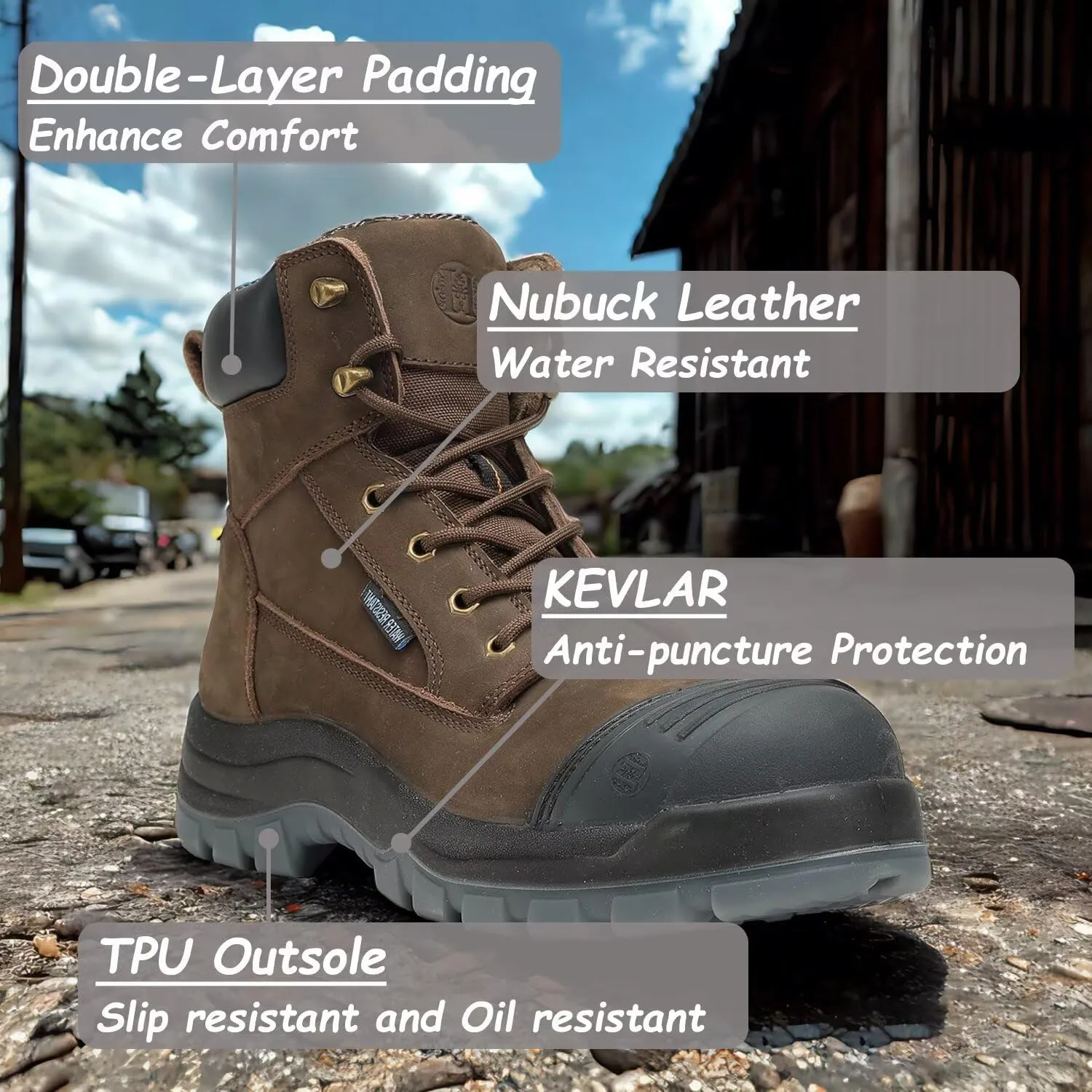 Men's Work Boots, 6" Composite & Soft Toe, Non-Slip Puncture-Proof Safety Shoes, Breathable Work Footwear for Construction, Warehouse, Outdoor