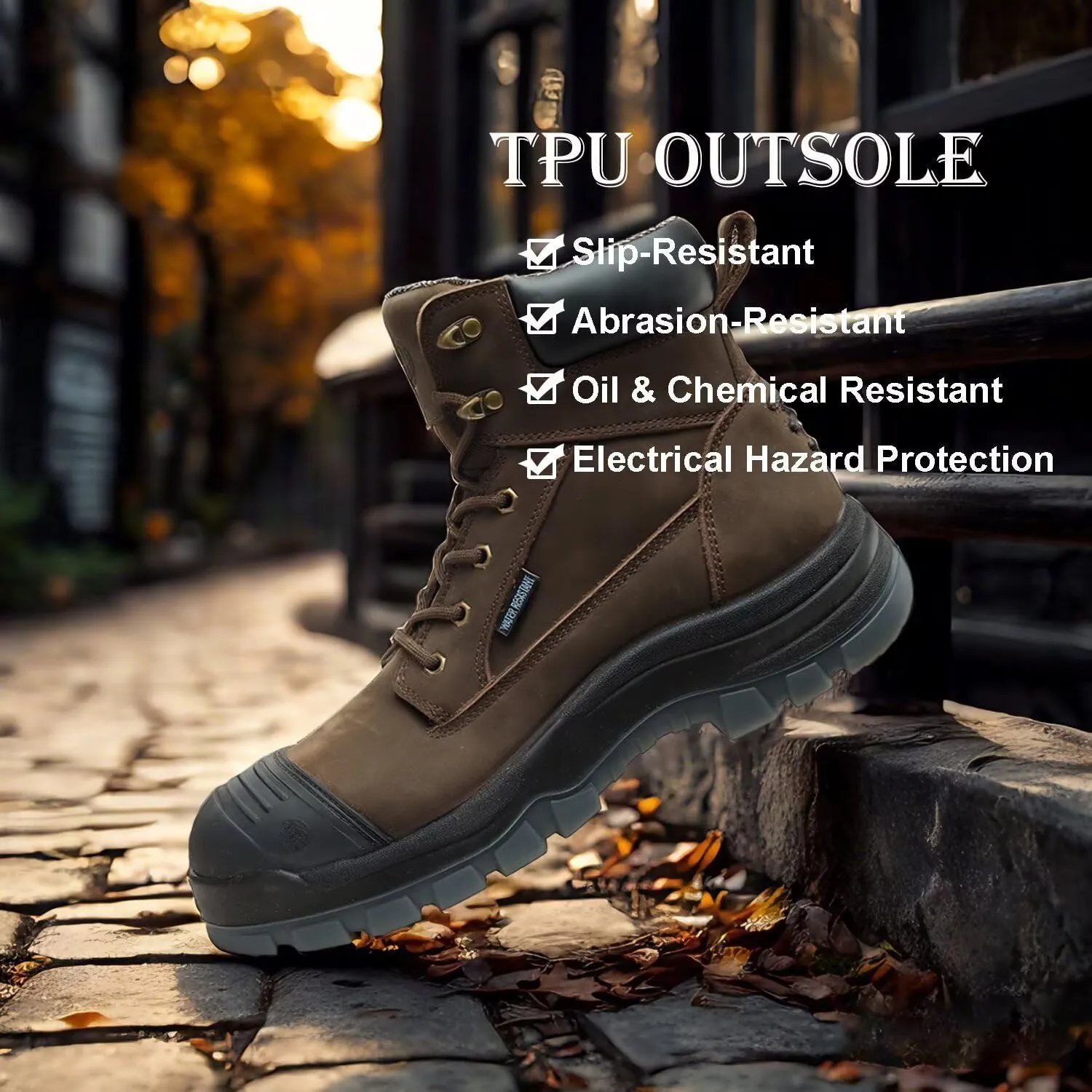 Men's Work Boots, 6" Composite & Soft Toe, Non-Slip Puncture-Proof Safety Shoes, Breathable Work Footwear for Construction, Warehouse, Outdoor