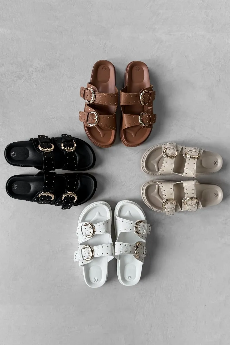 MIA Chunky Studded Buckle Sandals - White