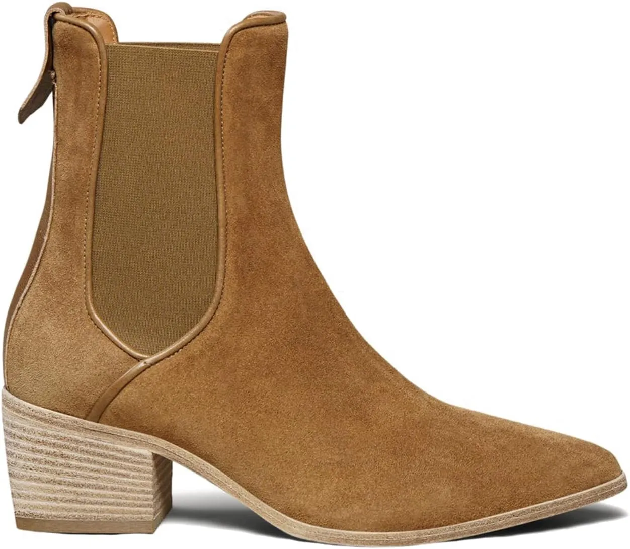 MOOMMO Women Chunky Stacked Heel Chelsea Ankle Boots Suede Leather Elastic Gore Pointed Toe Pull On Western Boots Fall Fashion Trendy 2 Block Heel Short Dress Boot Elegant Comfort Winter 4-11 M US
