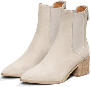 MOOMMO Women Chunky Stacked Heel Chelsea Ankle Boots Suede Leather Elastic Gore Pointed Toe Pull On Western Boots Fall Fashion Trendy 2 Block Heel Short Dress Boot Elegant Comfort Winter 4-11 M US
