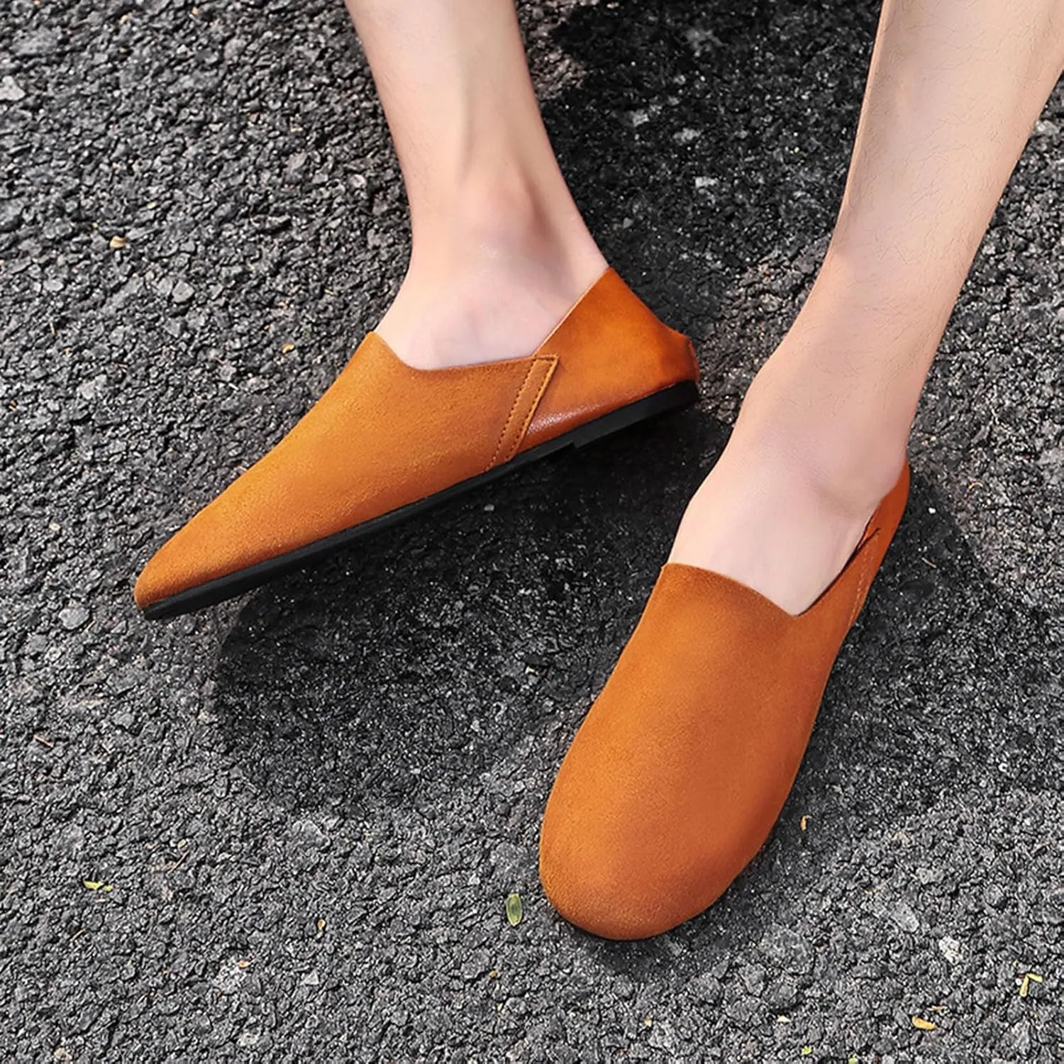 Myallfeet Men's Fashion Suede Overlay Soft Bottom Breathable Loafers Shoes Deluxe Comfortable Soft Leather Non-Slip Casual Shoes