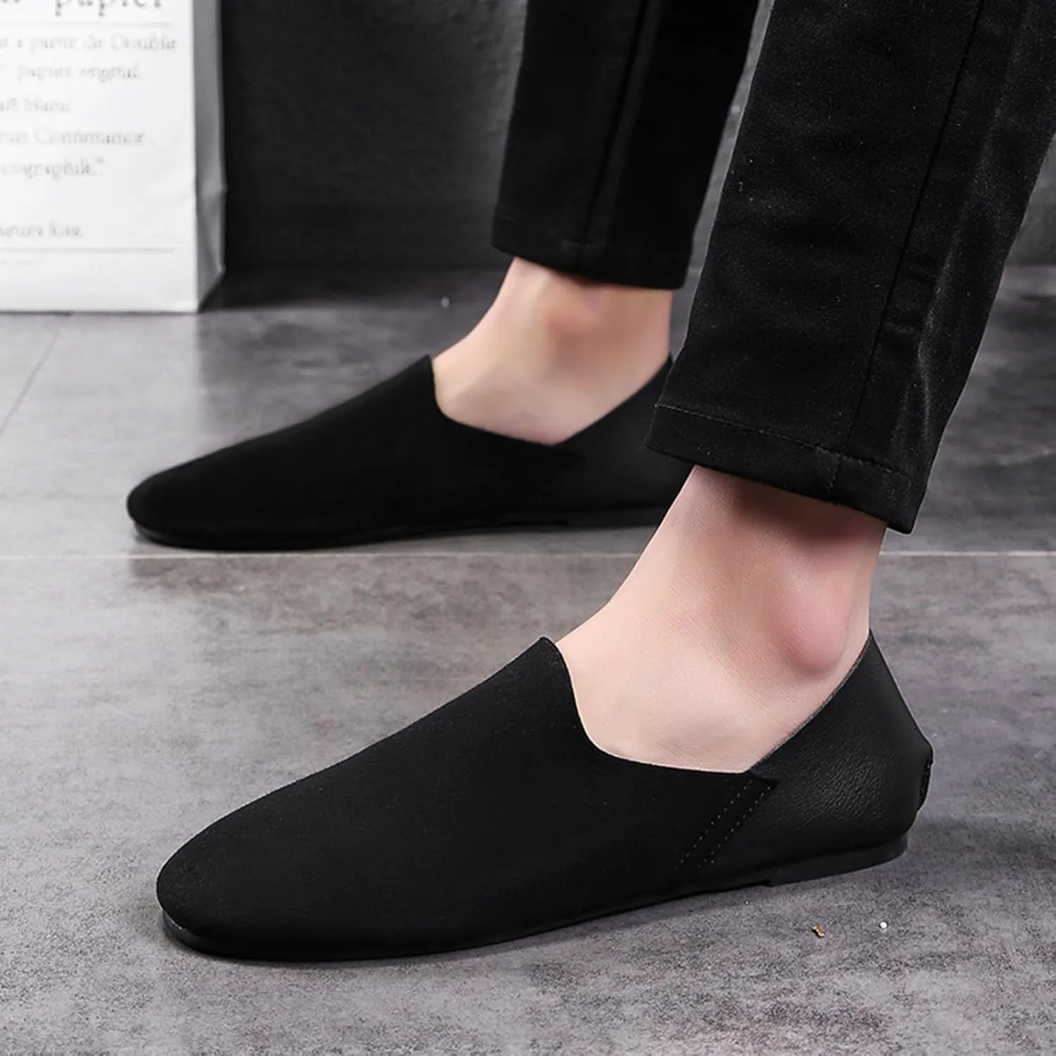 Myallfeet Men's Fashion Suede Overlay Soft Bottom Breathable Loafers Shoes Deluxe Comfortable Soft Leather Non-Slip Casual Shoes