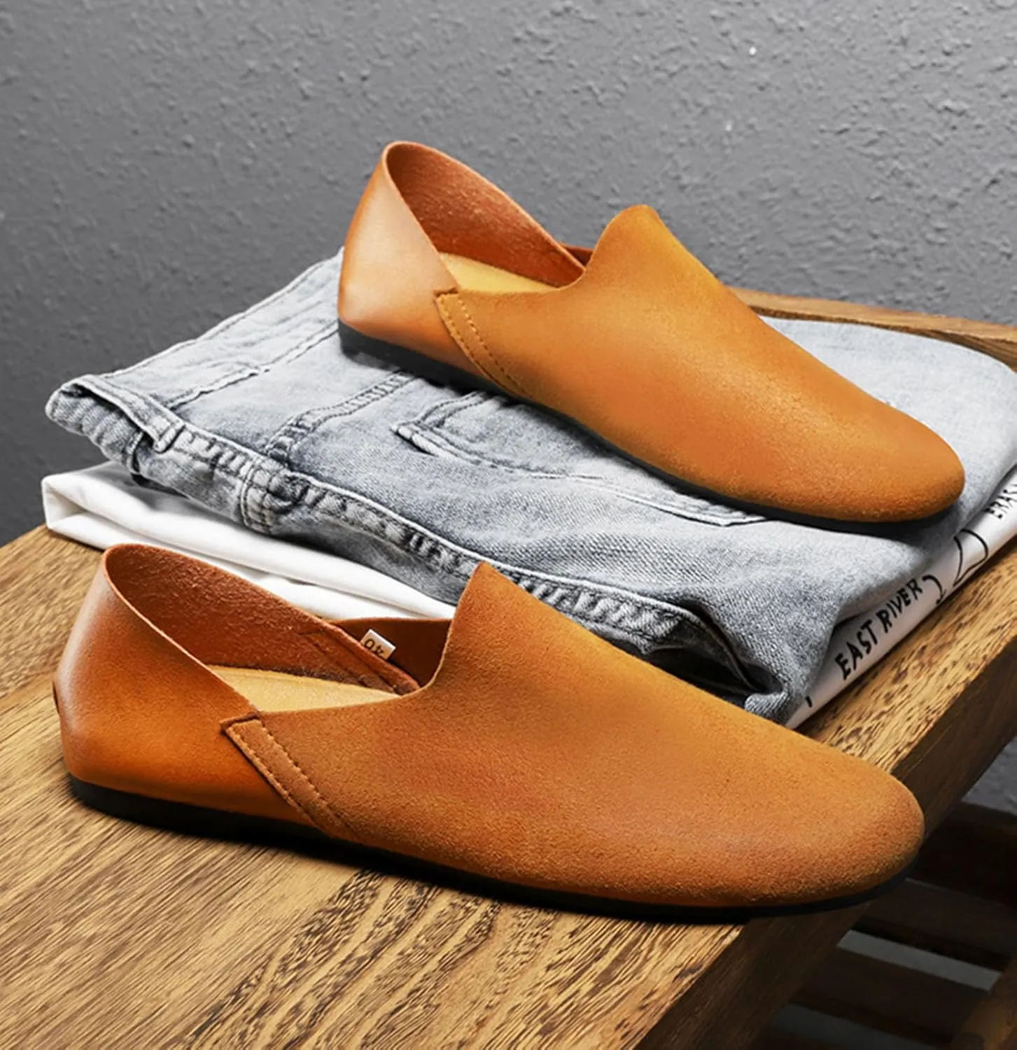 Myallfeet Men's Fashion Suede Overlay Soft Bottom Breathable Loafers Shoes Deluxe Comfortable Soft Leather Non-Slip Casual Shoes