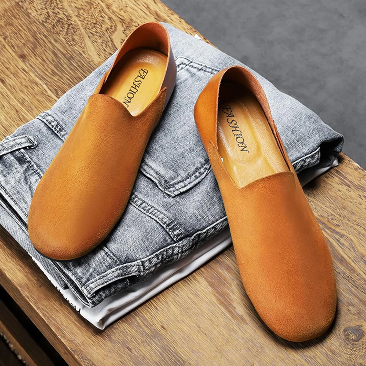 Myallfeet Men's Fashion Suede Overlay Soft Bottom Breathable Loafers Shoes Deluxe Comfortable Soft Leather Non-Slip Casual Shoes