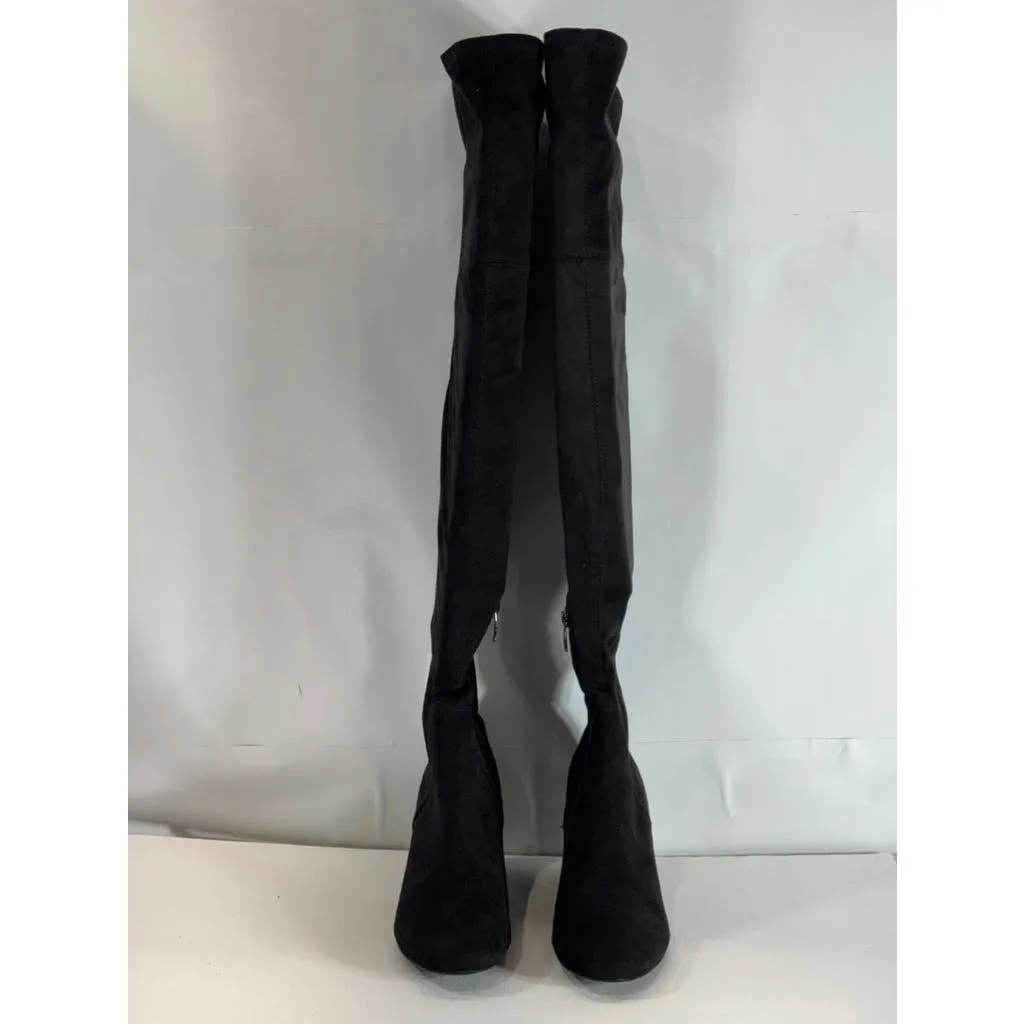 NINE WEST Women's Black Faux Suede Yanie Over-The-Knee Block-Heel Boots SZ 8