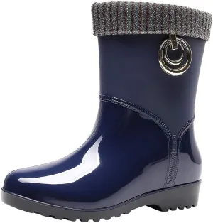 NLOMOCT Ankle Rain Boots for Women Wide Width Women's Rain Boots,Comfortable Elastic Adult Ankle Booties,Fashion Mid Heel Chelsea Boots,Waterproof Non-Slip Chunky Platform Sole Short Garden Boots 04