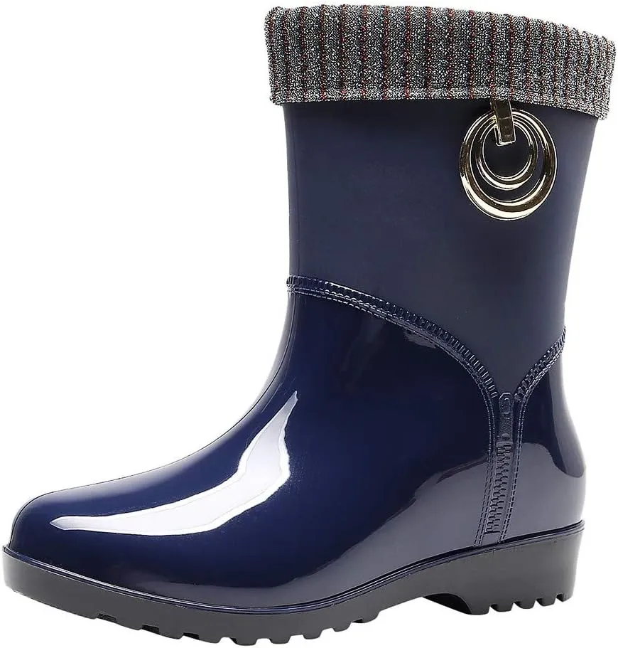 NLOMOCT Ankle Rain Boots for Women Wide Width Women's Rain Boots,Comfortable Elastic Adult Ankle Booties,Fashion Mid Heel Chelsea Boots,Waterproof Non-Slip Chunky Platform Sole Short Garden Boots 04