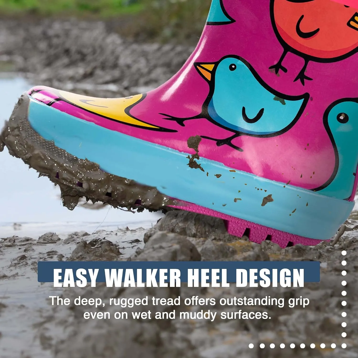 NORTY Rubber Rain Boots for Kids - Waterproof Rubber Boots Boys and Girls Solid & Printed Rainboots for Toddlers and Kids