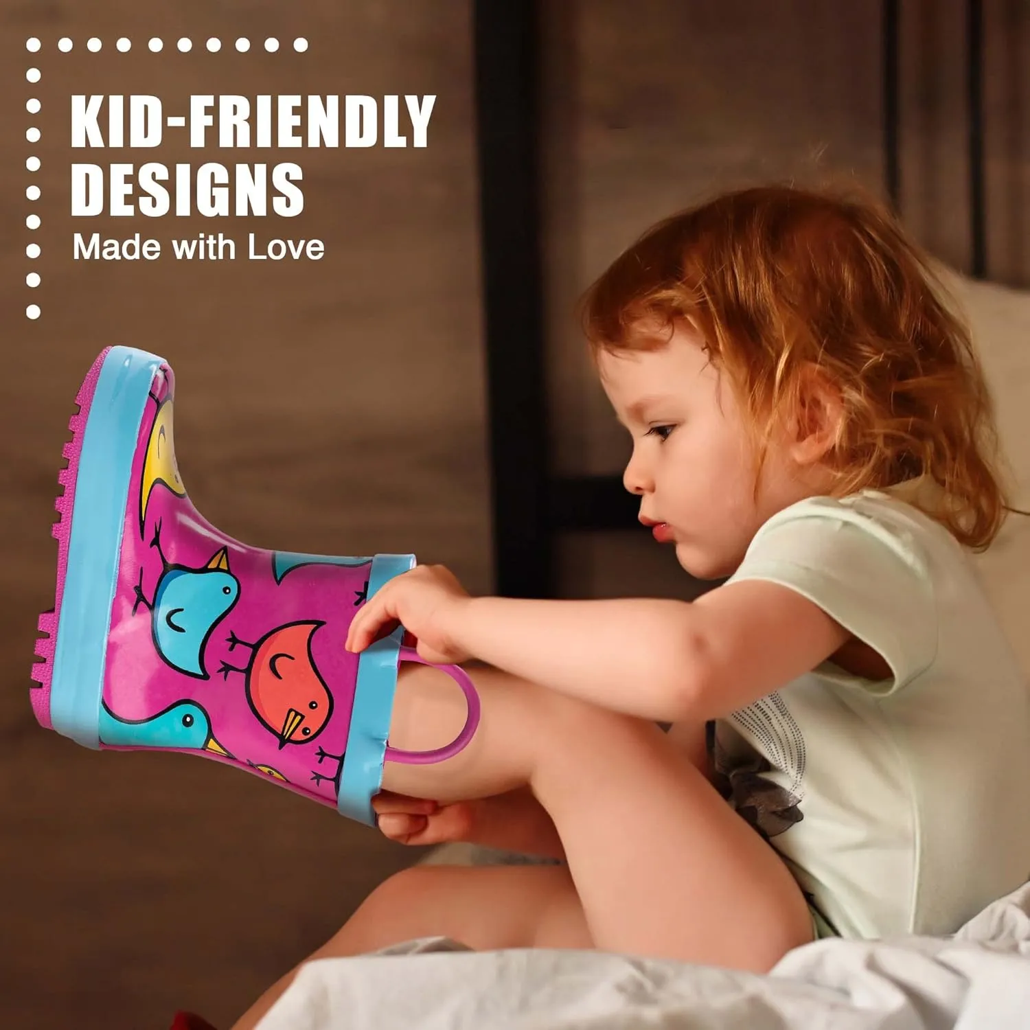 NORTY Rubber Rain Boots for Kids - Waterproof Rubber Boots Boys and Girls Solid & Printed Rainboots for Toddlers and Kids