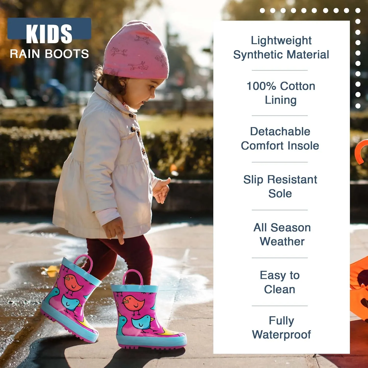 NORTY Rubber Rain Boots for Kids - Waterproof Rubber Boots Boys and Girls Solid & Printed Rainboots for Toddlers and Kids