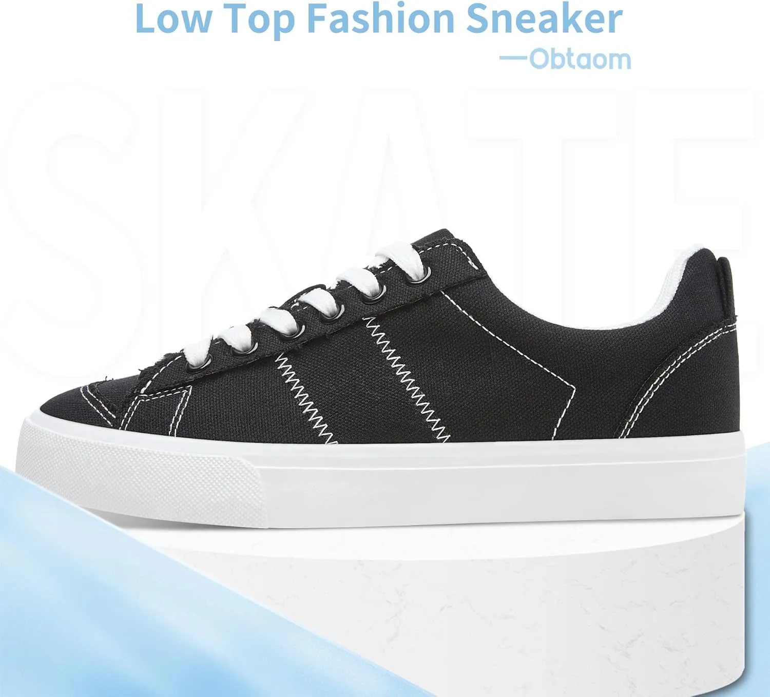 Obtaom Women's Canvas Sneakers Cute Lace up Fashion Sneaker Comfortable Skate Shoe for Lady Casual Tennis Flats
