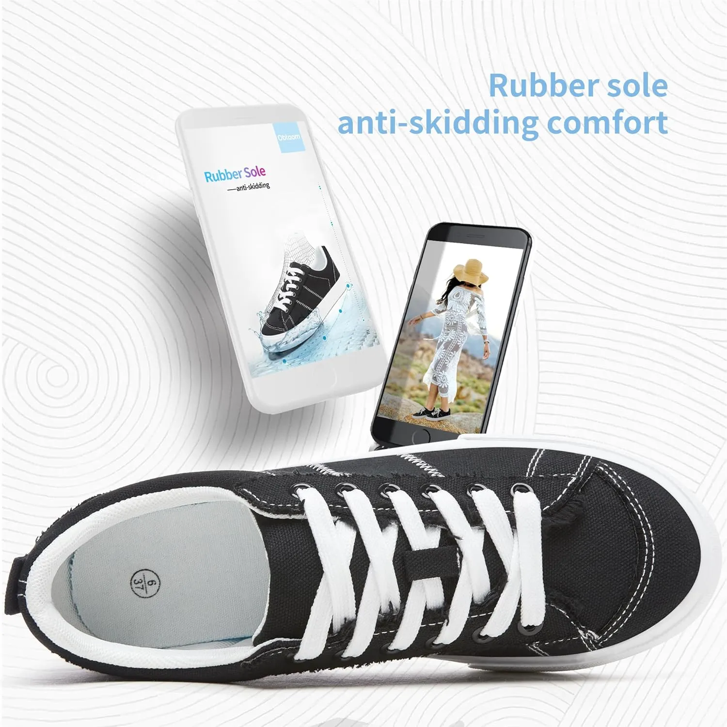 Obtaom Women's Canvas Sneakers Cute Lace up Fashion Sneaker Comfortable Skate Shoe for Lady Casual Tennis Flats