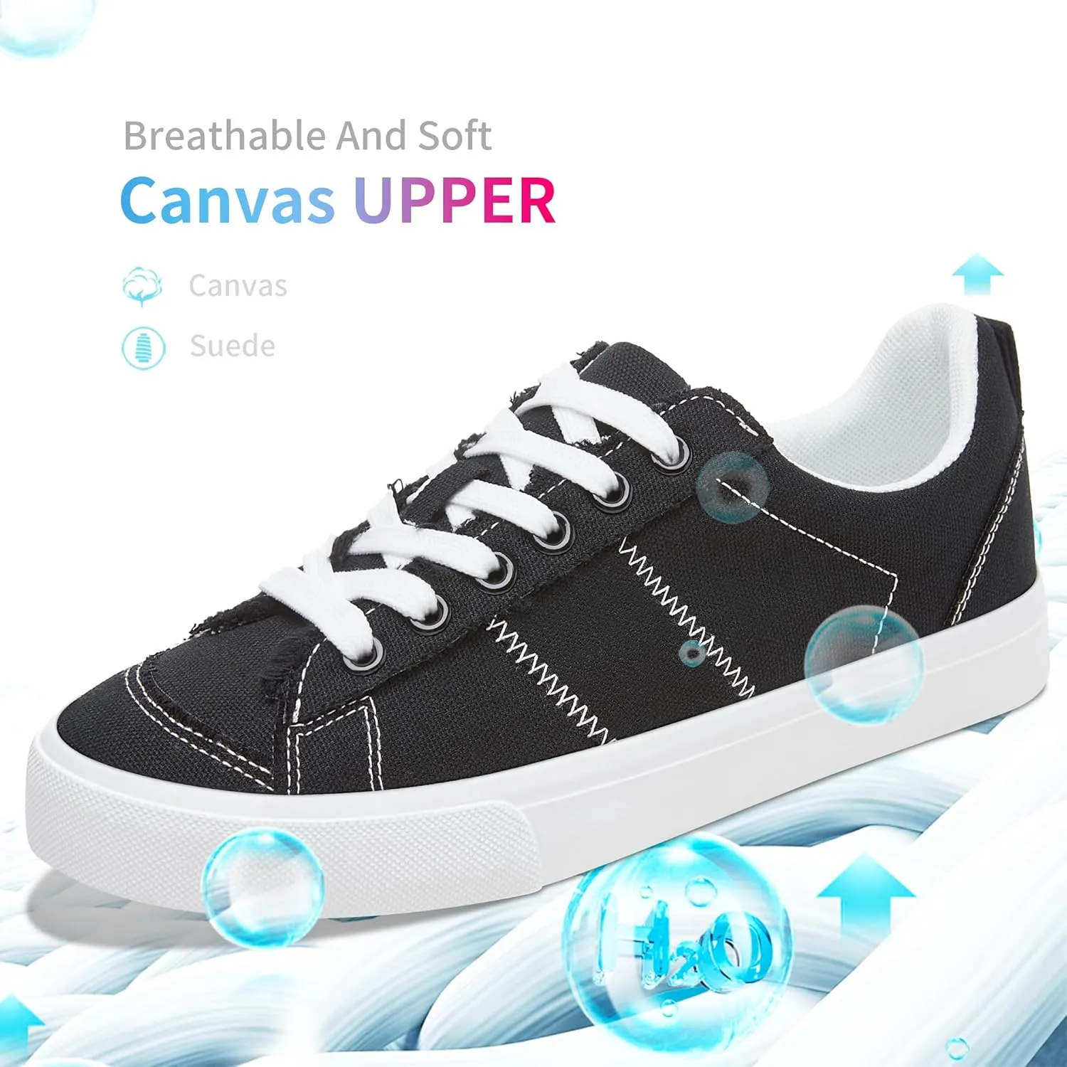 Obtaom Women's Canvas Sneakers Cute Lace up Fashion Sneaker Comfortable Skate Shoe for Lady Casual Tennis Flats