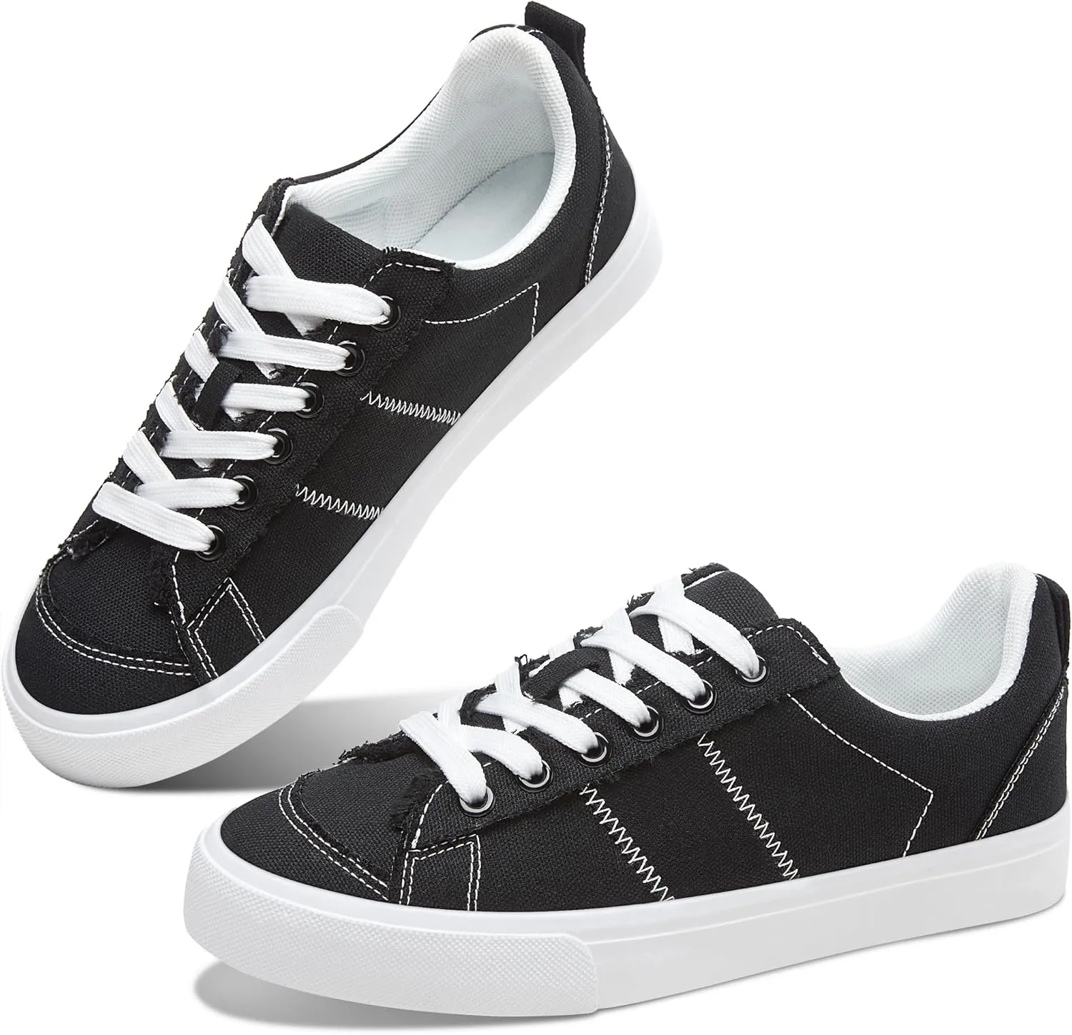 Obtaom Women's Canvas Sneakers Cute Lace up Fashion Sneaker Comfortable Skate Shoe for Lady Casual Tennis Flats