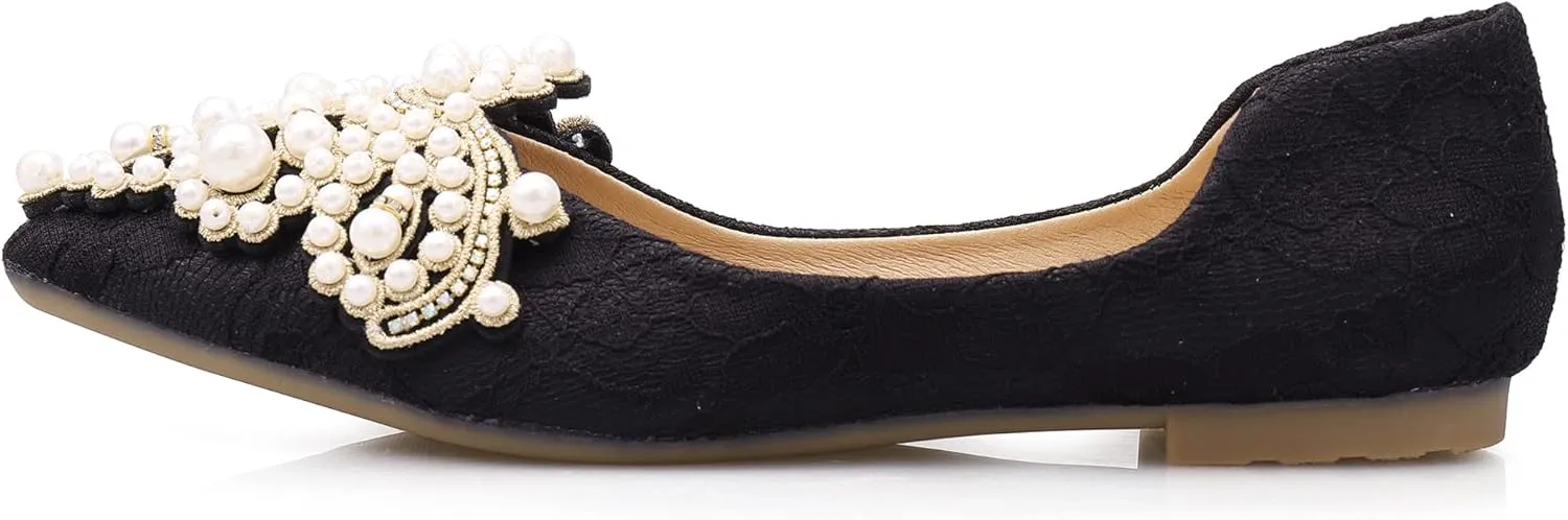 Pearl Decoration Women's Flat Bottom Pointed Toe One Step Flat Bottom Flat Bottom Shoes