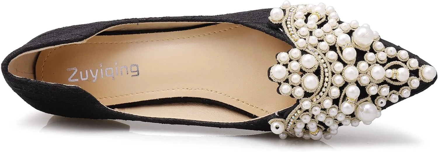 Pearl Decoration Women's Flat Bottom Pointed Toe One Step Flat Bottom Flat Bottom Shoes