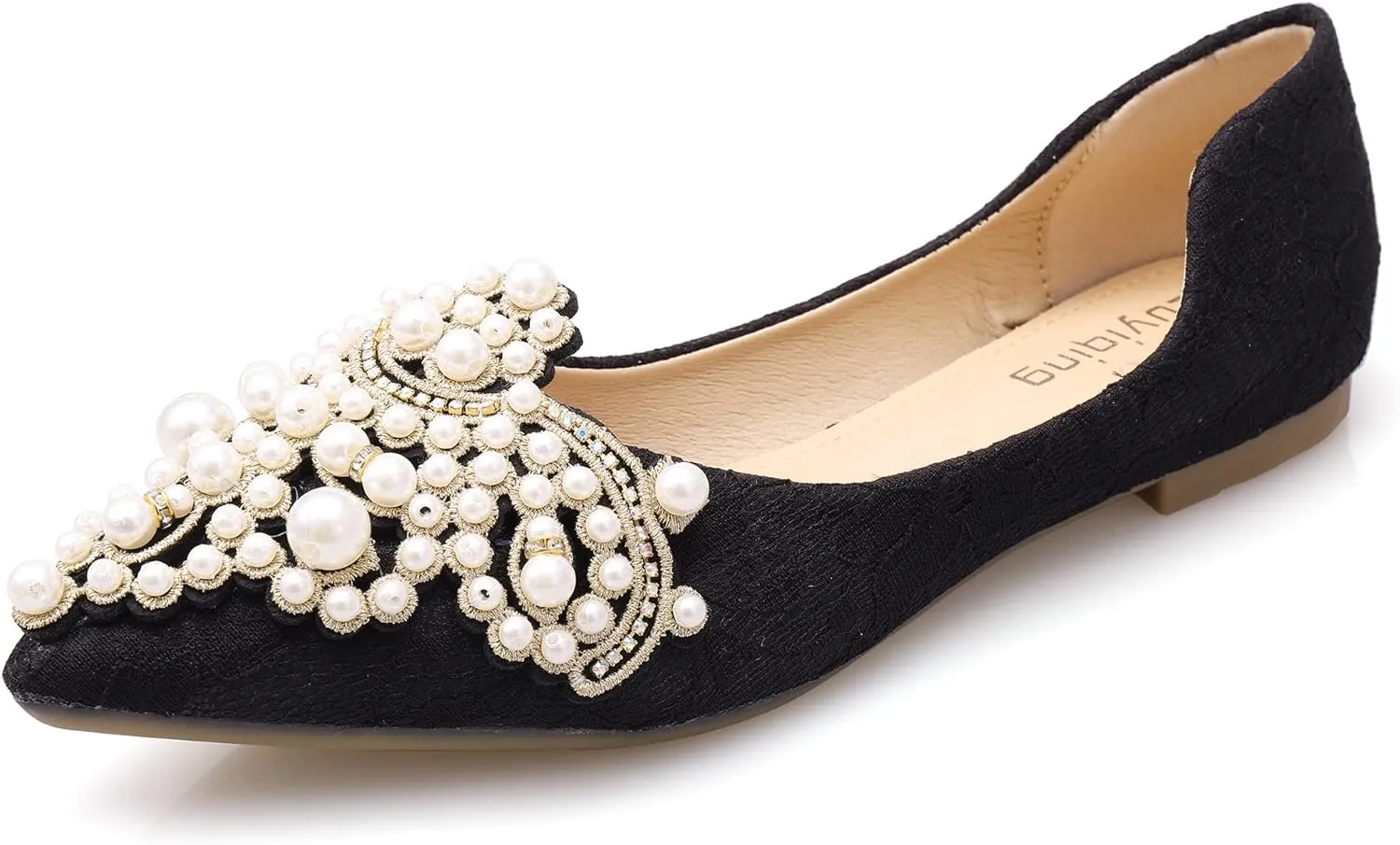Pearl Decoration Women's Flat Bottom Pointed Toe One Step Flat Bottom Flat Bottom Shoes