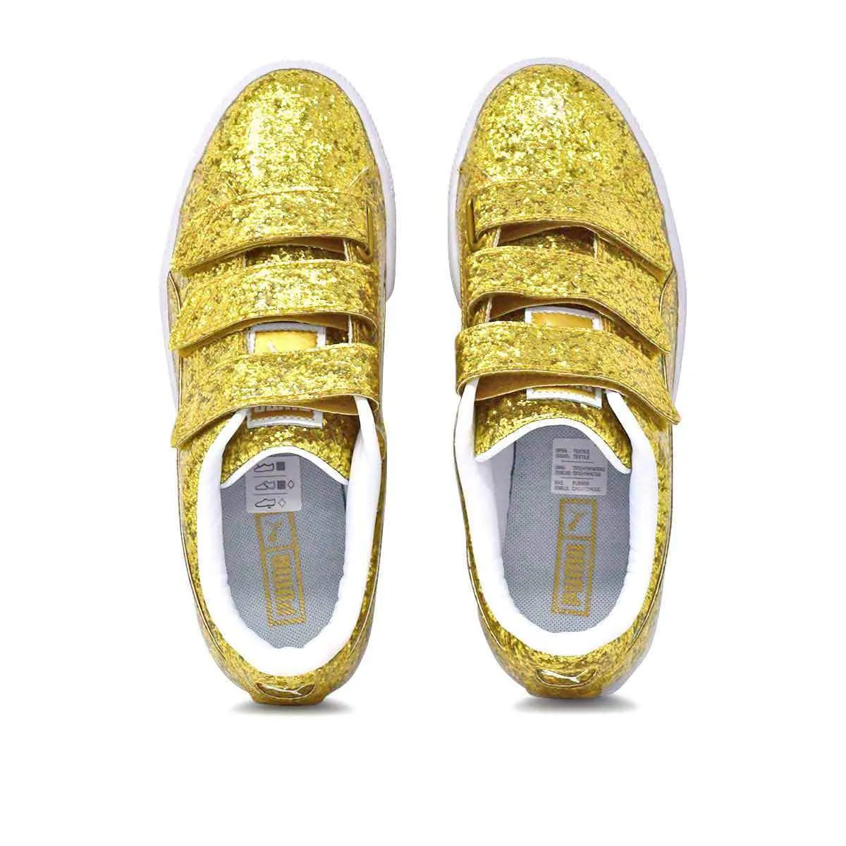 Puma Basket Strap Glitter 364070 02 Women's Gold Low Top Sneakers Shoes C2099