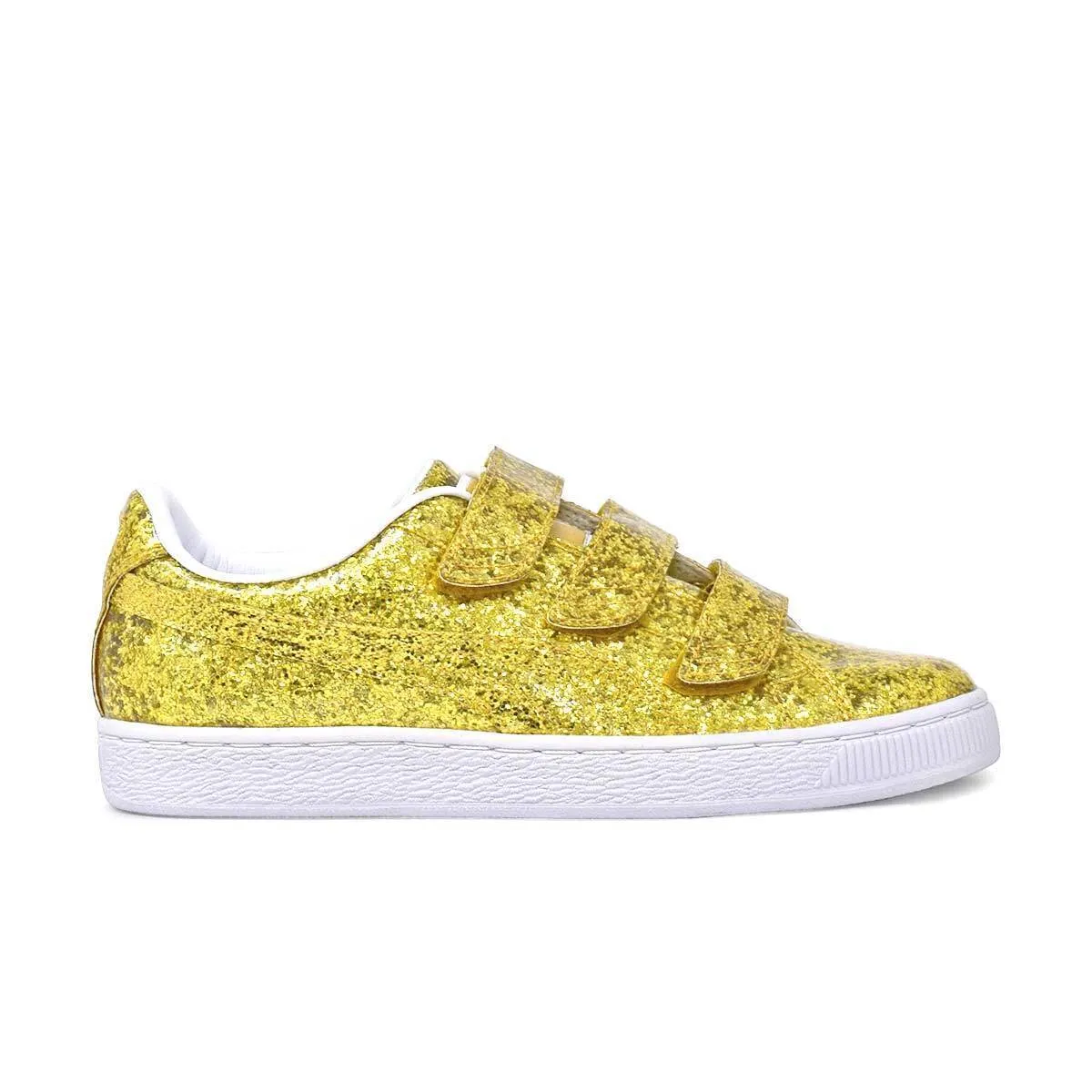 Puma Basket Strap Glitter 364070 02 Women's Gold Low Top Sneakers Shoes C2099