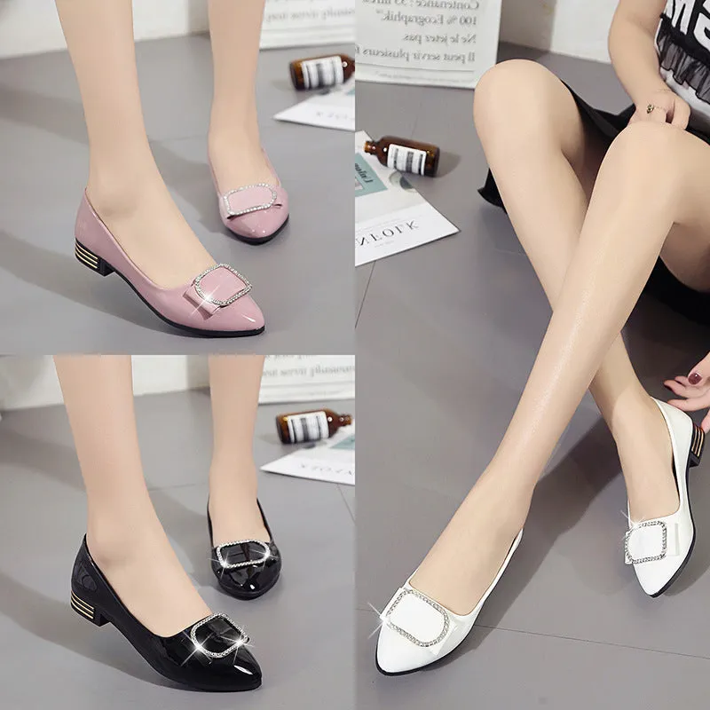 Rhinestone square buckle bow flat shoes - Women's shoes